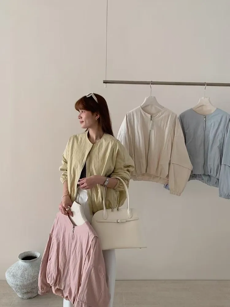 Style coréen couleur unie femmes manteau ample haute rue printemps Bomber veste manteau femmes mode vêtements Style coréen couleur unie femmes manteau ample haute rue printemps Bomber veste manteau femmes mode vêtements