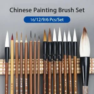 Ensemble de pinceaux de calligraphie pour peinture chinoise professionnelle, pinceau d&rsquo;écriture, cheveux naturels, pinceau d&rsquo;interconnexion en bambou, 16 pièces, 12 pièces, 9 pièces, 6 pièces