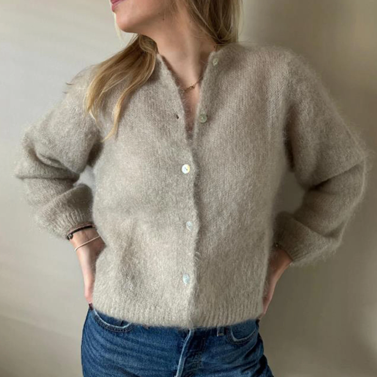 hirigin cardigan bouffant boutonné devant pour femme, pull bouffant, veste courte, manches longues, monochrome, mode automne, 2024 hirigin cardigan bouffant boutonné devant pour femme, pull bouffant, veste courte, manches longues, monochrome, mode automne, 2024