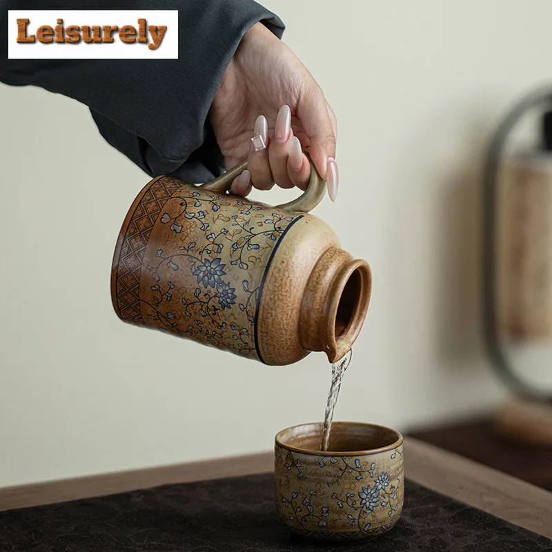 théière ragoût en céramique de grande capacité de 580ml, bouilloire de poterie isolée pour brassage de thé, pour le bureau et l'extérieur, ensemble de thé kung fu théière ragoût en céramique de grande capacité de 580ml, bouilloire de poterie isolée pour brassage de thé, pour le bureau et l'extérieur, ensemble de thé kung fu