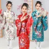 Robe Yukata imprimée de fleurs de cerisier vibrantes, ensembles de kimono japonais pour filles, spectacles scolaires de cosplay traditionnels pour les élèves du primaire