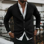 Cardigan pull personnalisable pour hommes, pour l&rsquo;automne et l&rsquo;hiver, col en v, manches longues, manteau tricoté avec poches, hauts personnalisés