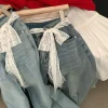 ceinture longue en dentelle coréenne y2k, avec nœud floral, fine à nouer, pour robe en jean, pour filles épicées