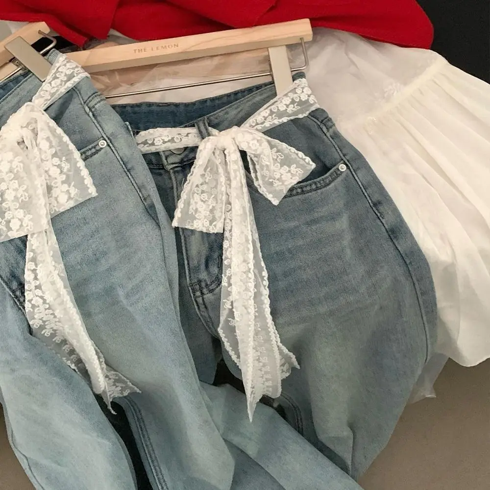 ceinture longue en dentelle coréenne y2k, avec nœud floral, fine à nouer, pour robe en jean, pour filles épicées ceinture longue en dentelle coréenne y2k, avec nœud floral, fine à nouer, pour robe en jean, pour filles épicées