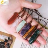 collier pendentif pierre naturelle , colliers en cristal de guérison, pendentif en tranches de pierre naturelle irrégulière quartz rose lapis lazuli amethyste labradorite, œil de tigre pierre precieuse naturelle h090