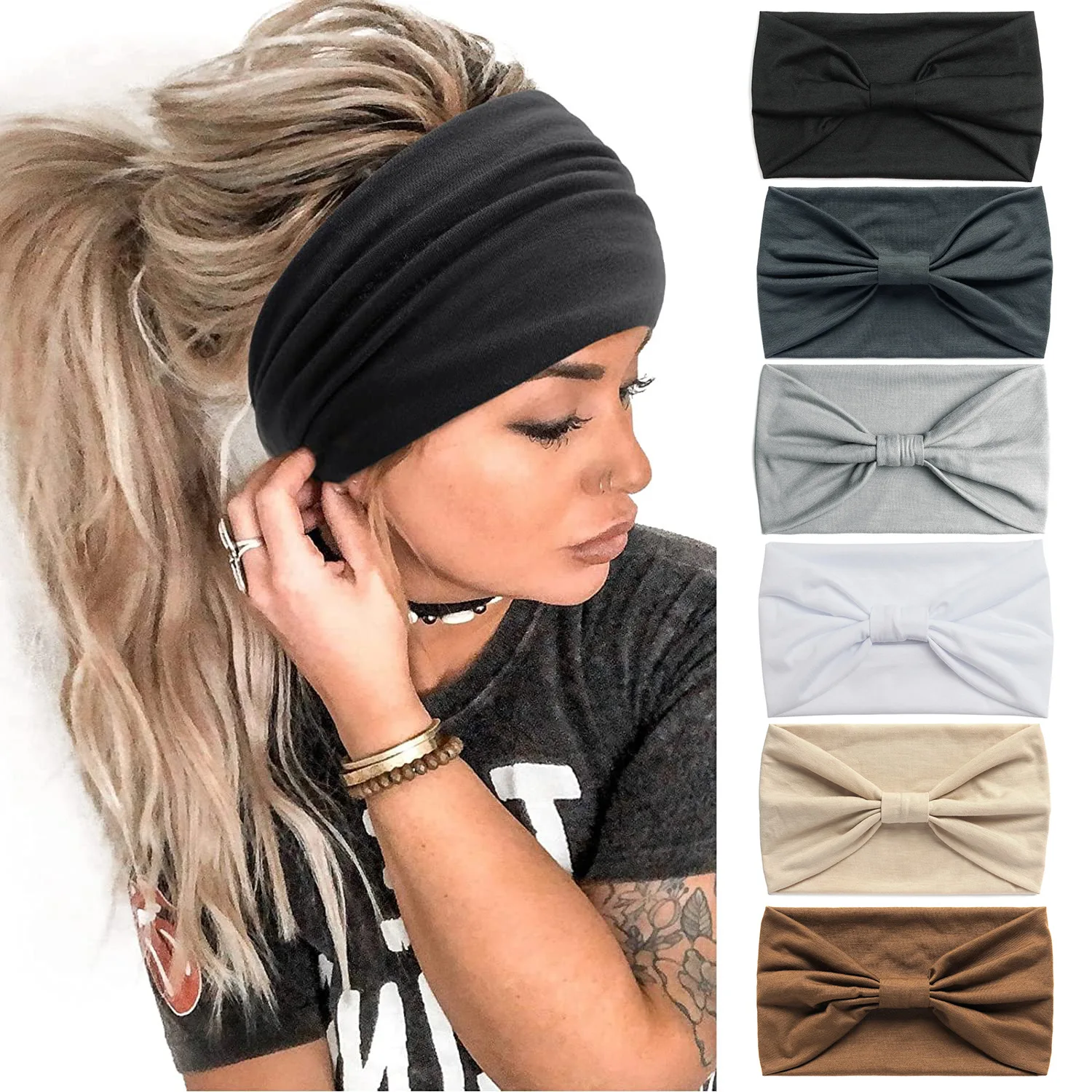 grands bandeaux pour femmes, élégants, style boho, turban de sport, yoga, en coton, bandana antidérapant, accessoires pour cheveux grands bandeaux pour femmes, élégants, style boho, turban de sport, yoga, en coton, bandana antidérapant, accessoires pour cheveux