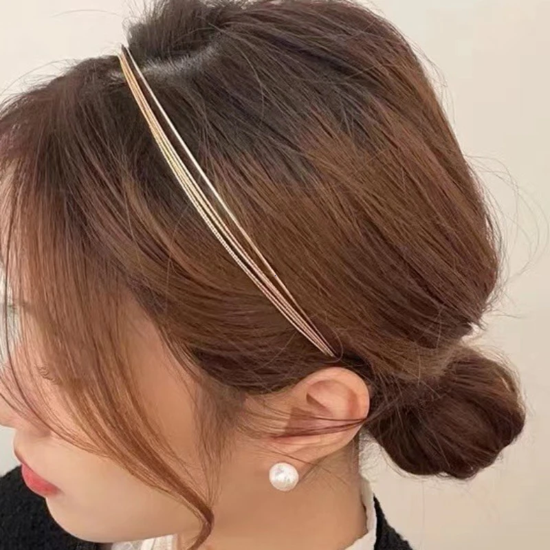 Nouveau mince couleur or bandeaux femmes multicouche alliage cerceau de cheveux Double racine métal bandes de cheveux accessoires de cheveux cerceau de tête lisse Nouveau mince couleur or bandeaux femmes multicouche alliage cerceau de cheveux Double racine métal bandes de cheveux accessoires de cheveux cerceau de tête lisse