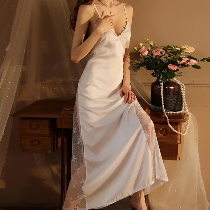 kimono dos nu en satin pour femme, robe de nuit sexy, chemise de nuit en patchwork de dentelle, vêtements de détente ultra longs kimono dos nu en satin pour femme, robe de nuit sexy, chemise de nuit en patchwork de dentelle, vêtements de détente ultra longs