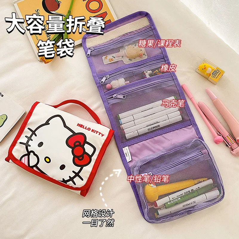 kawaii sanrio grande capacité pliant dessin animé sac de maquillage mignon voyage kitty kuromi portable cosmétiques brosse sac de rangement kawaii sanrio grande capacité pliant dessin animé sac de maquillage mignon voyage kitty kuromi portable cosmétiques brosse sac de rangement