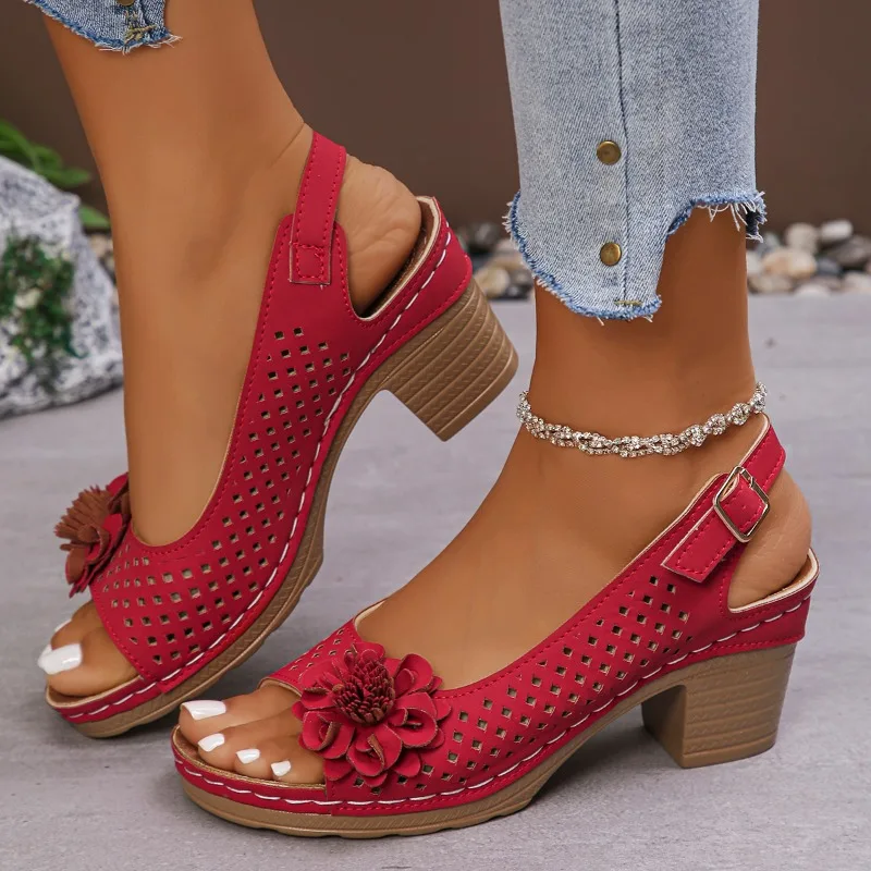sandales d'été classiques rétro à enfiler pour femmes, confortables, talons hauts, respirantes, antidérapantes, légères, 2025 sandales d'été classiques rétro à enfiler pour femmes, confortables, talons hauts, respirantes, antidérapantes, légères, 2025