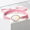 bracelet en corde tissée rose fleur de cerisier pour femmes, quartz rose naturel, pendentif en pierre d'oeil de chat, bijoux porte bonheur pour filles, cadeau