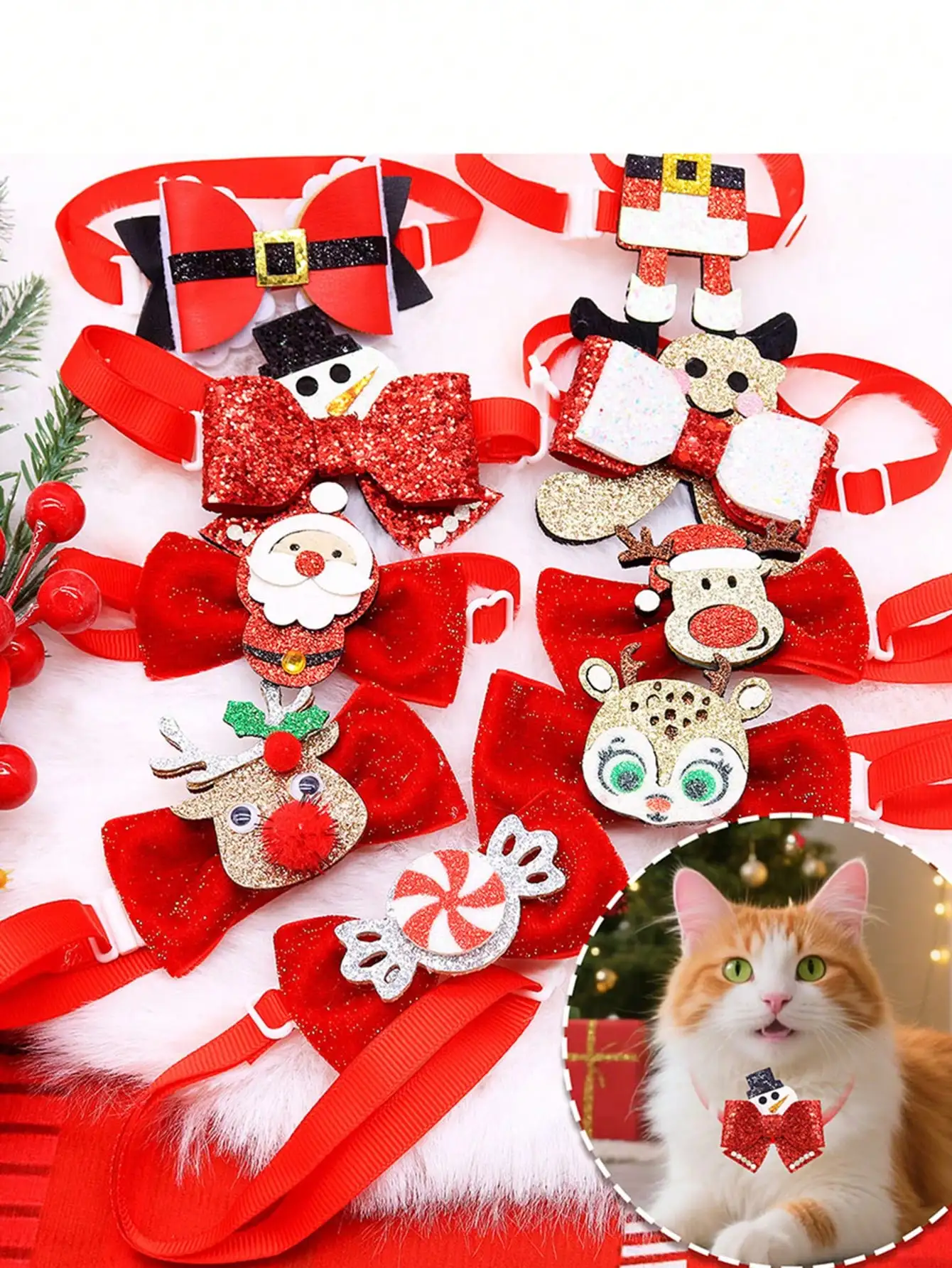 nœud papillon de noël pour animaux de compagnie, rouge avec éléments de noël, mini cravate mignonne adaptée au noël des animaux de compagnie, accessoires créatifs pour chiens, 1 pièce nœud papillon de noël pour animaux de compagnie, rouge avec éléments de noël, mini cravate mignonne adaptée au noël des animaux de compagnie, accessoires créatifs pour chiens, 1 pièce 