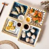 assiette gyoza en céramique japonaise avec soucoupe à tremper, plat à boulettes mignon, frites, ketchup dans une vaisselle de collation