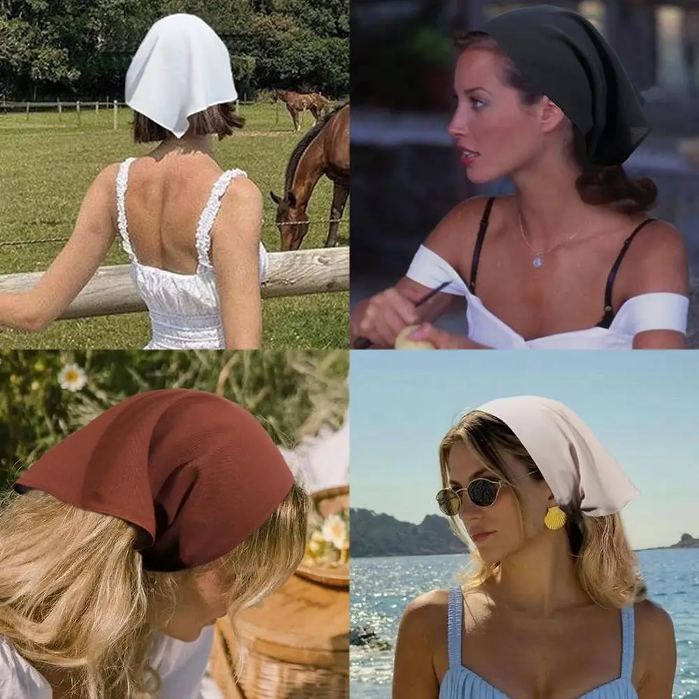 foulard triangle en satin de soie pour femmes, couleur unie, bandeau à lacets, voyage d'été, photo littéraire foulard triangle en satin de soie pour femmes, couleur unie, bandeau à lacets, voyage d'été, photo littéraire
