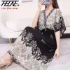 robe longue en ulstyle bohème pour femmes, vêtement décontracté, élégant, rétro, bohème, col en v, imprimé coréen, été
