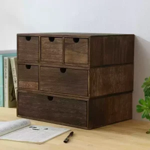 Armoire de rangement de bureau de Style japonais, boîte de maquillage en bois, étagère montante pour moniteur, tiroir organisateur de bureau à domicile pour une installation efficace