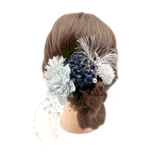 Épingle à cheveux hortensia japonaise, couvre-chef, fleur, papillon fait à la main, pince à cheveux en tissu, glands de perles Vintage, bâton de cheveux, accessoire Kimono