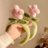 mignon bandeau floral rose en peluche avec feuilles vertes pour femmes filles couronne de fleurs mignon bandeau floral pour le lavage du visage cerceau de cheveux