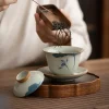 tasse à thé gaiwan peinte à la main rétro, four ge, service à thé unique, sans brûlure, bol d'infusion de thé, haut de gamme, ménage, service à thé principal