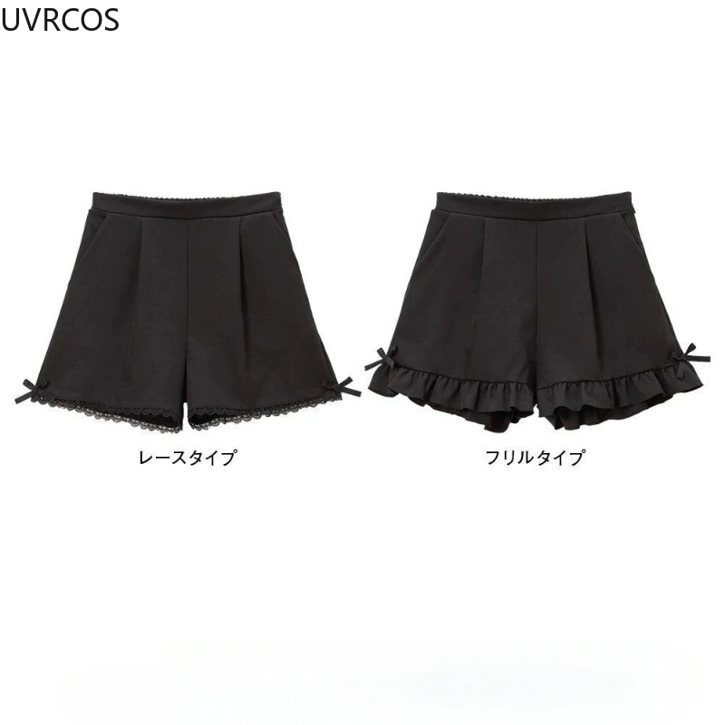 short gothique japonais y2k lolita pour femmes, pantalon court taille haute avec nœud à volants, mignon pour filles, harajuku, décontracté, ample, noir short gothique japonais y2k lolita pour femmes, pantalon court taille haute avec nœud à volants, mignon pour filles, harajuku, décontracté, ample, noir