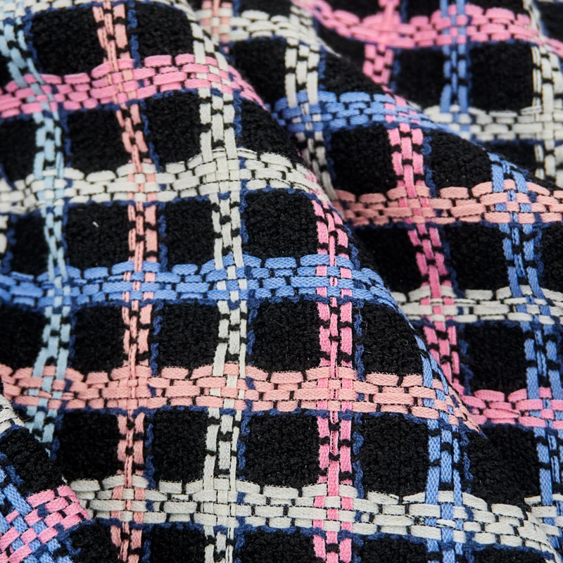 tissu tweed en coton pour manteau, ligne multicolore, carreaux noirs, bricolage tissu tweed en coton pour manteau, ligne multicolore, carreaux noirs, bricolage