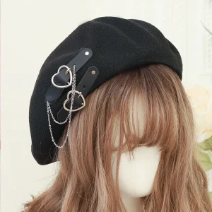 Béret japonais Harajuku Y2 mode Lolita chapeau JK chapeau fille béret mignon PU chaîne coeur amour laine Kawaii femmes chapeau accessoires