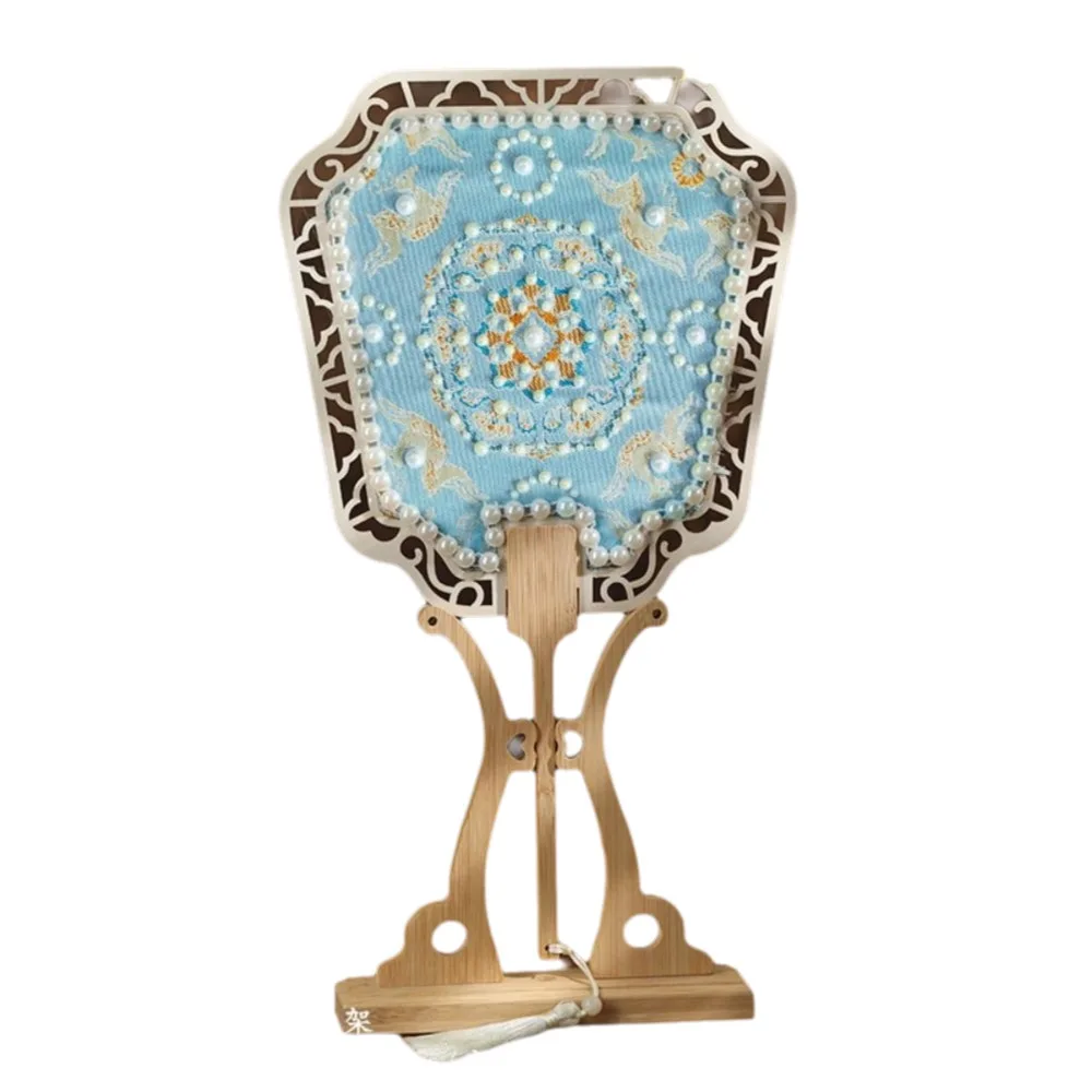 Éventail portatif élégant de Style chinois, paquet de matériel de bricolage Vintage, éventail de Style ancien fait à la main avec pompon en perles, spectacle de danse Éventail portatif élégant de Style chinois, paquet de matériel de bricolage Vintage, éventail de Style ancien fait à la main avec pompon en perles, spectacle de danse