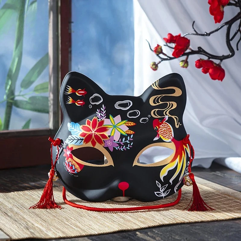 masque de cosplay demi masque fait à la main, masque de chat japonais, style japonais pour spectacles sur scène, anime cosplay masque de cosplay demi masque fait à la main, masque de chat japonais, style japonais pour spectacles sur scène, anime cosplay