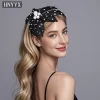hnyyx cerceau de cheveux en biscuits avec fleur noire, accessoire de cheveux vintage, bande de sauna en perles, vêtements de sauna de fête de luxe, bijoux de cheveux de scène, a130
