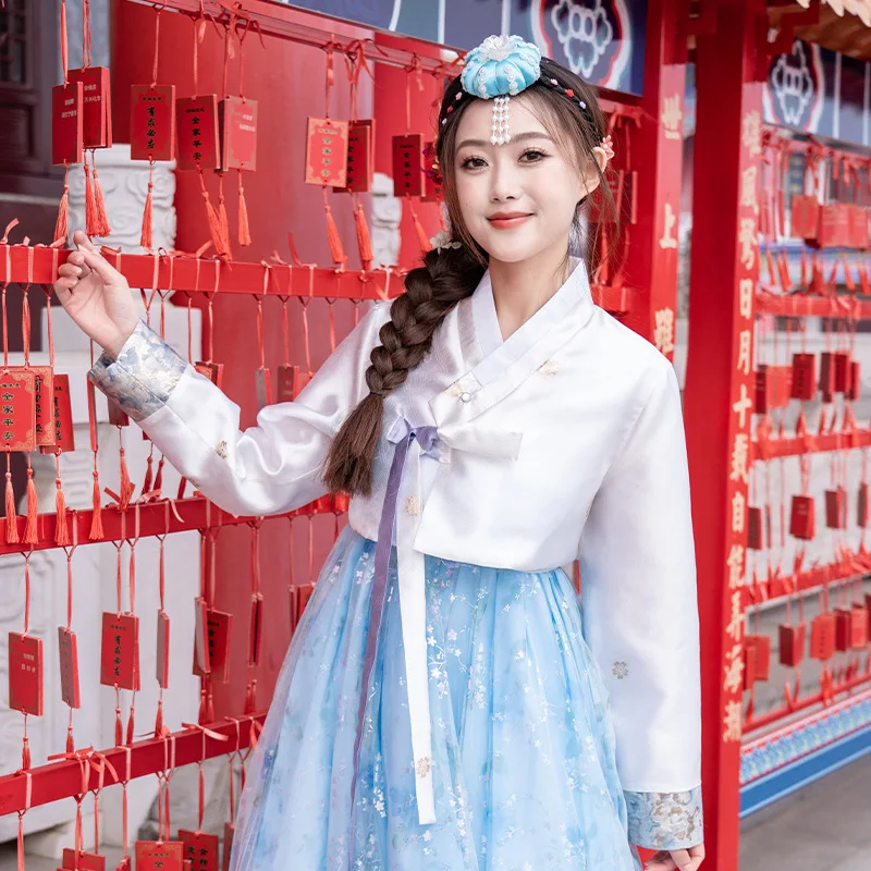 Hanbok coréen Costume traditionnel pour femmes élégant luxe Hanbok Robe princesse Cosplay Anicent rétro longue Robe fête de mariage Hanbok coréen Costume traditionnel pour femmes élégant luxe Hanbok Robe princesse Cosplay Anicent rétro longue Robe fête de mariage