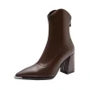 bottes de rinçage pointues pour femmes, fermetures à glissière arrière, bottes courtes pour dames, talon carré élégant, chaussures d'hiver pour femmes, mode 2024