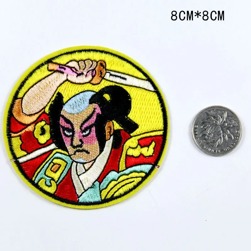 autocollant en tissu brodé pour femme, dessin animé samouraï japonais, geisha, patch pour vêtements brodés à dos de colle autocollant en tissu brodé pour femme, dessin animé samouraï japonais, geisha, patch pour vêtements brodés à dos de colle