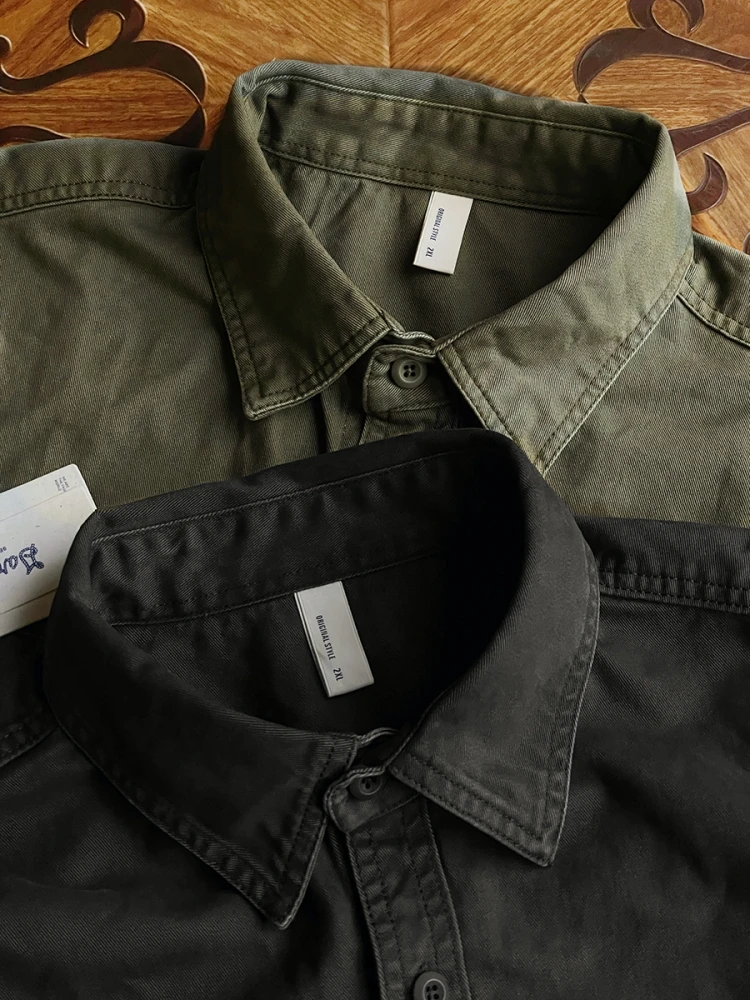  chemise de travail japonaise vintage délavée pour hommes, sergé de coton épais, manches longues, surdimensionnée, décontractée, haut de haute qualité chemise de travail japonaise vintage délavée pour hommes, sergé de coton épais, manches longues, surdimensionnée, décontractée, haut de haute qualité