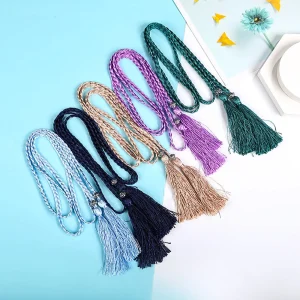 Ceinture à pampilles tissées de style chinois tressé pour femmes, ULde taille, nœud coloré décoré, robe féminine, accessoires de manteau, JOFemale