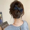 pinces à cheveux torsadées avec nœud bleu pour femmes, épingle à cheveux droite en denim exquise, barrettes vintage douces, accessoires pour cheveux polyvalents et décontractés