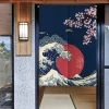 rideau de porte en lin japonais, nordique, mont fuji, vagues, cloison, chambre à coucher, cuisine, décor d'entrée de maison, demi rideau brodé personnalisé