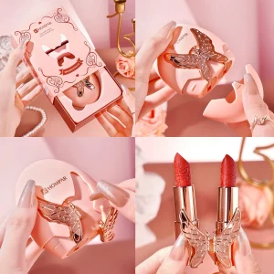 Kit de rouge à lèvres en velours pour deux documents, danse papillon, étanche, facile à documenter, visage uni, maquillage blanc beau, 256