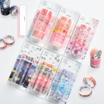 Kawaii frais Style japonais fleurs Washi ruban ensemble Scrabooking bricolage Journal papeterie rubans de masquage déco école fournitures de bureau