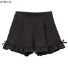 short gothique japonais y2k lolita pour femmes, pantalon court taille haute avec nœud à volants, mignon pour filles, harajuku, décontracté, ample, noir