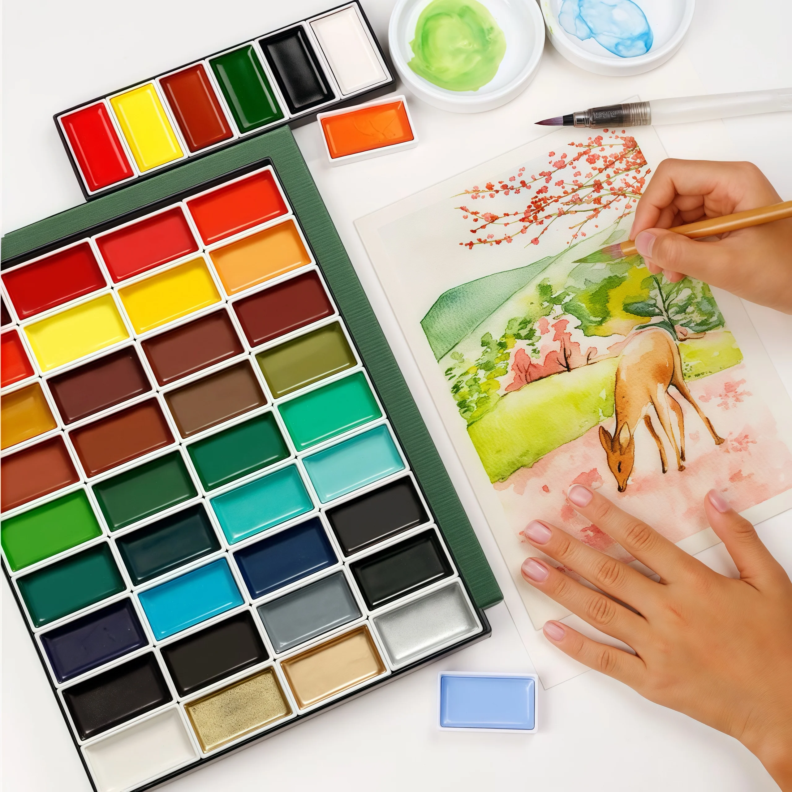 peinture aquarelle professionnelle 24/48 couleurs, peinture japonaise, boîte portable, peintures à l'aquarelle pour professionnels ou débutants peinture aquarelle professionnelle 24/48 couleurs, peinture japonaise, boîte portable, peintures à l'aquarelle pour professionnels ou débutants