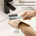 Brosse à chaussures Double face, brosse de nettoyage à poils souples, tête de brosse en Silicone, brosse à Long manche pour vêtements et chaussures, outils de nettoyage ménager