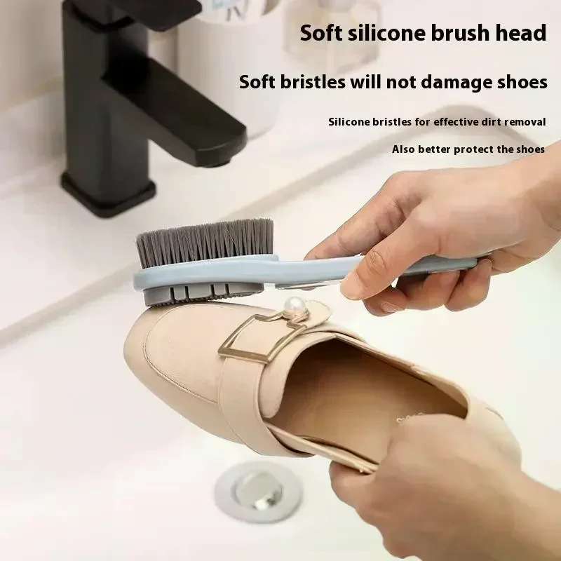 Brosse à chaussures Double face, brosse de nettoyage à poils souples, tête de brosse en Silicone, brosse à Long manche pour vêtements et chaussures, outils de nettoyage ménager Brosse à chaussures Double face, brosse de nettoyage à poils souples, tête de brosse en Silicone, brosse à Long manche pour vêtements et chaussures, outils de nettoyage ménager