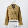 veste courte kaki à double boutonnage pour femme, manteaux de rue à col rabattu et poches à boutons, streetwear décontracté, nouvelle collection automne 2025