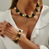 KunJoe bohème résine acrylique collier Bracelet ensemble de bijoux pour femmes Vintage perle chaîne collier ras du cou élastique Bracelet cadeau