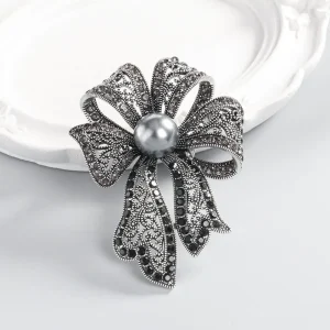 Broche à nœud ornement de Corsage, Style français, Vintage, entièrement en strass, élégante, de luxe, noire, vêtements de style occidental Broche à nœud ornement de Corsage, Style français, Vintage, entièrement en strass, élégante, de luxe, noire, vêtements de style occidental