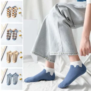10 paires de chaussettes confortables à rayures en grille, chaussettes tubulaires colorées antidérapantes pour femmes, bonneterie fine, simples, mi-mollet, automne