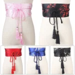 Corset large japonais pour femmes, ceinture à nœud papillon, Kimono, Vintage, imprimé Floral, cravate, ceinture en Satin, accessoires de mode Corset large japonais pour femmes, ceinture à nœud papillon, Kimono, Vintage, imprimé Floral, cravate, ceinture en Satin, accessoires de mode
