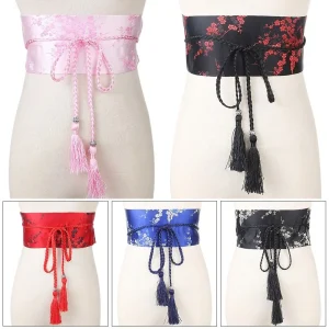 Corset large japonais pour femmes, ceinture à nœud papillon, Kimono, Vintage, imprimé Floral, cravate, ceinture en Satin, accessoires de mode
