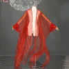 cardigan hanfu féerique élégant pour femmes, manteau en tulle et mousseline de soie ancienne avec grandes manches, poignets papillon, costume de cosplay de danse