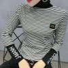 t shirt rayé à col roulé pour femmes, pulls épissés, vêtements coréens minces, lettres de trajet, conceptions de patch de mode, printemps, automne, 2023
